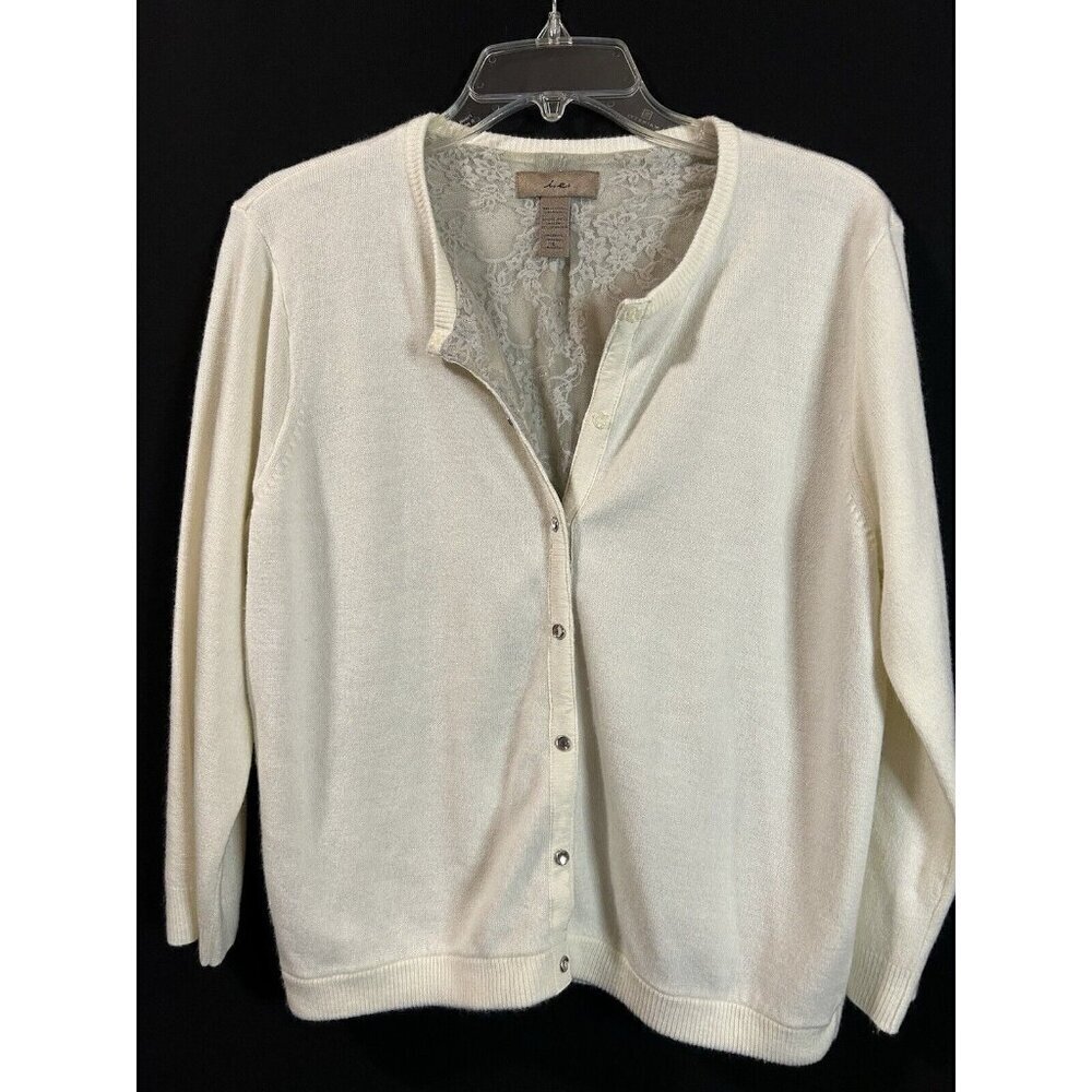 I.E. Sweater Women's Cardigan Large Creamy Soft Feminine Inside lace lined Lux